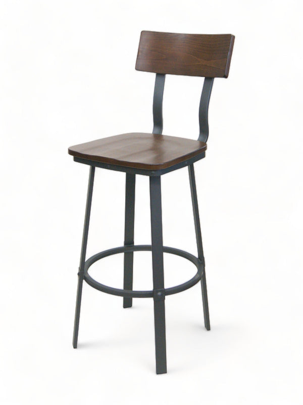 Light Walnut Beechwood Seat and Back Metal Restaurant Barstool