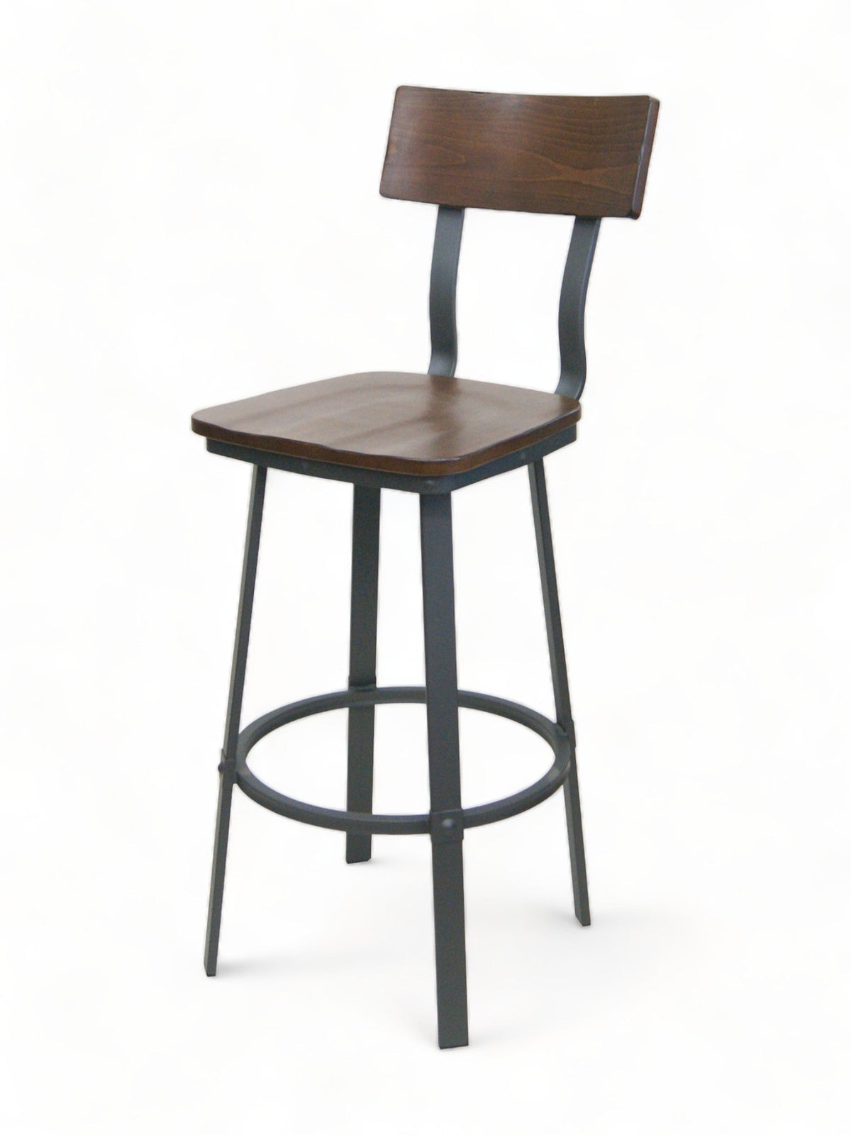 Light Walnut Beechwood Seat and Back Metal Restaurant Barstool