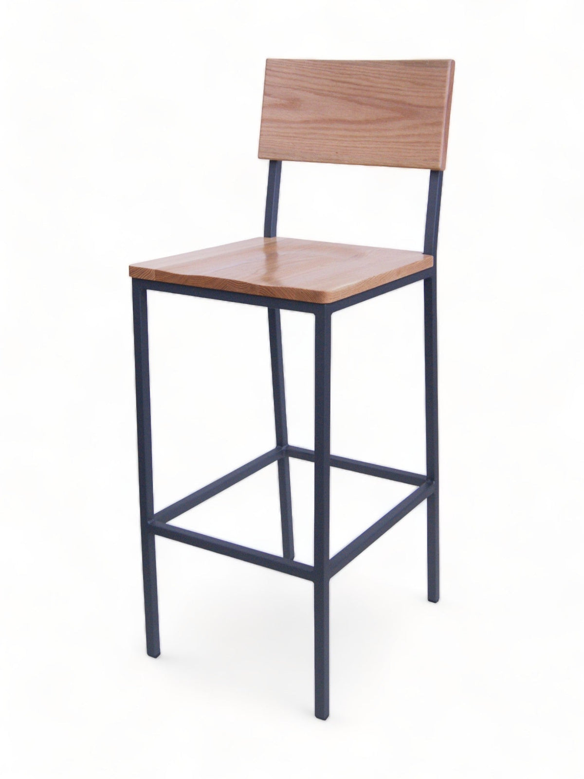 Natural Oak Seat and Back Metal Restaurant Barstool
