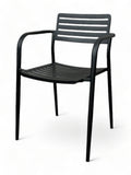 Stackable Metal Slat-Back Restaurant Armchair – Black