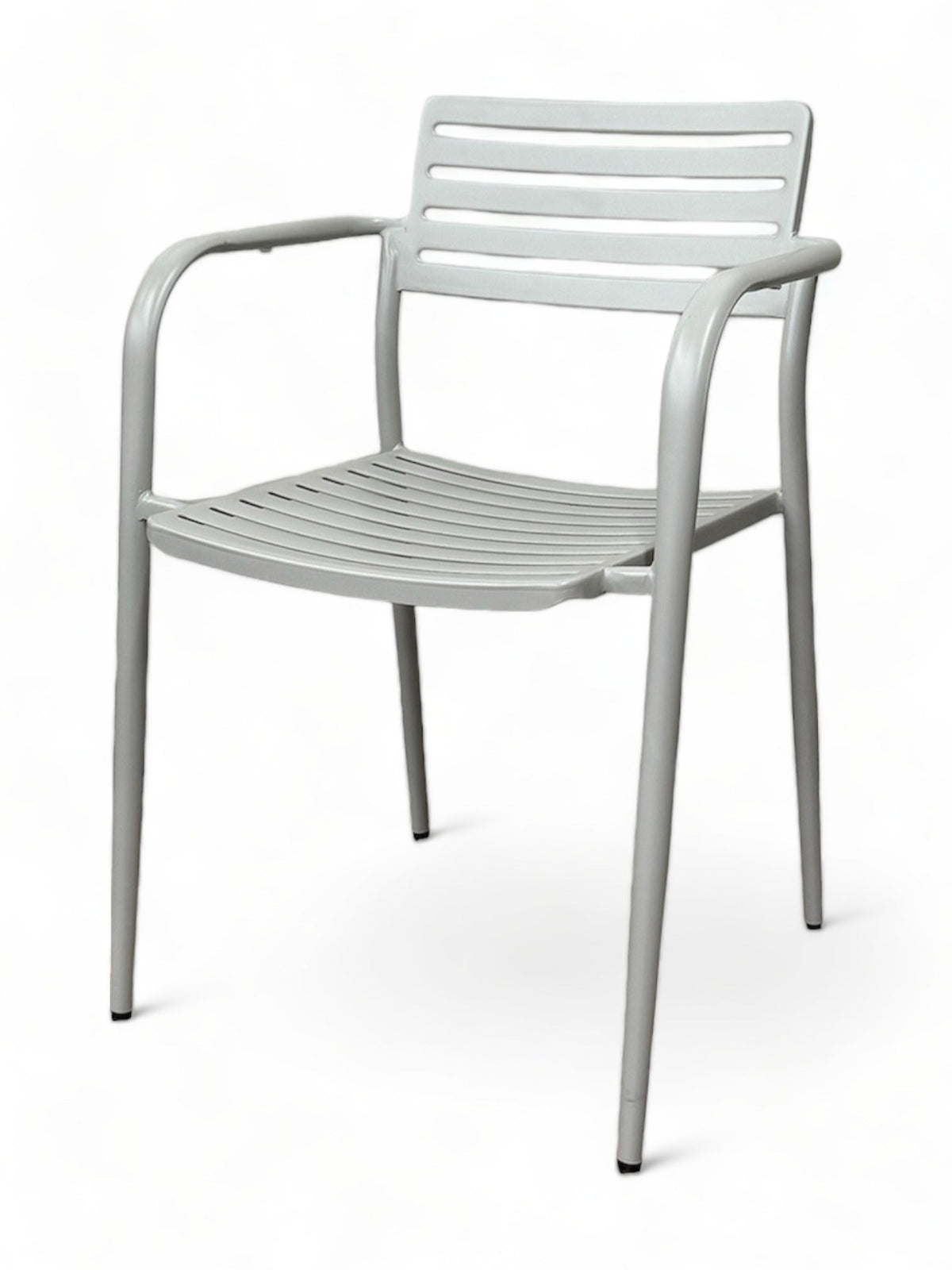 Stackable Metal Slat-Back Restaurant Armchair – Gray