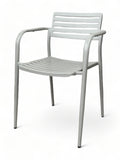 Stackable Metal Slat-Back Restaurant Armchair – Gray