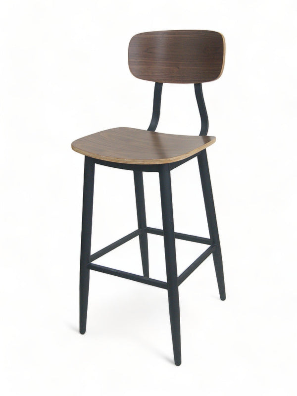 Black Walnut Plywood Seat and Back Metal Restaurant Barstool