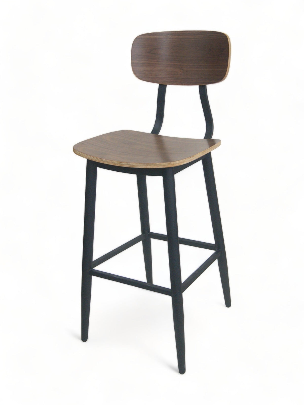 Black Walnut Plywood Seat and Back Metal Restaurant Barstool