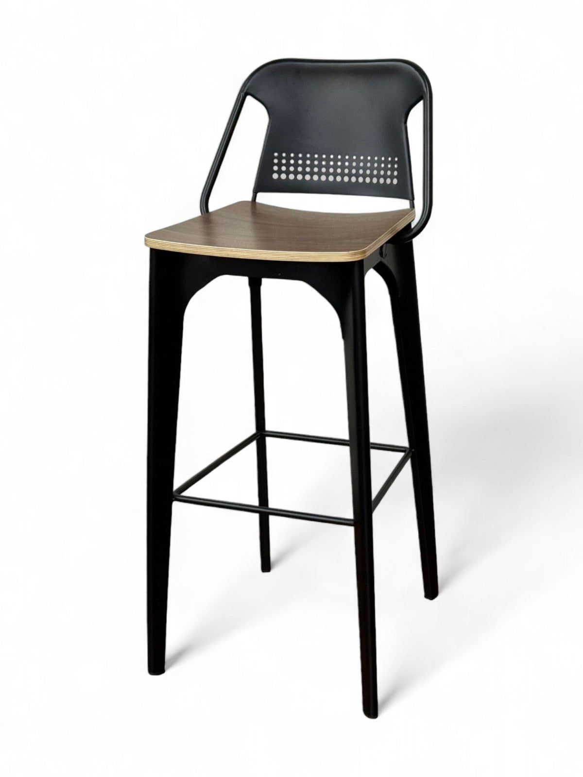 Black Metal Restaurant Barstool with Plywood Seat
