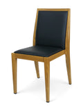 Upholstered Aluminum Restaurant Chair with Wood-Grain Frame – Oak Frame / Black Vinyl
