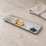 MPD213-WB divided ceramic platter with vanilla cake and blueberries