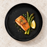 MT280-BK black round plate serving salmon
