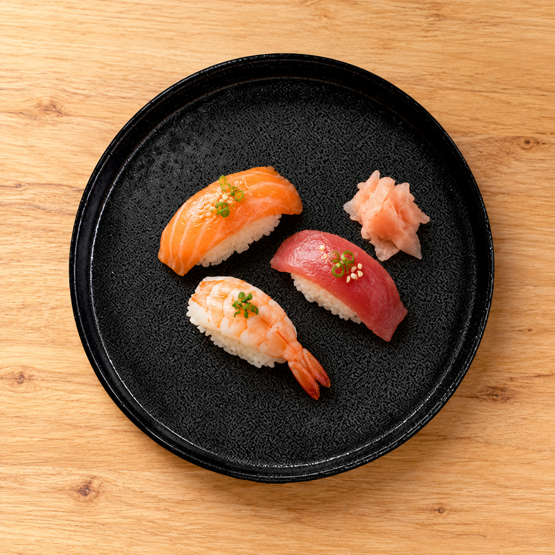 MT280-BK black round plate serving sushi