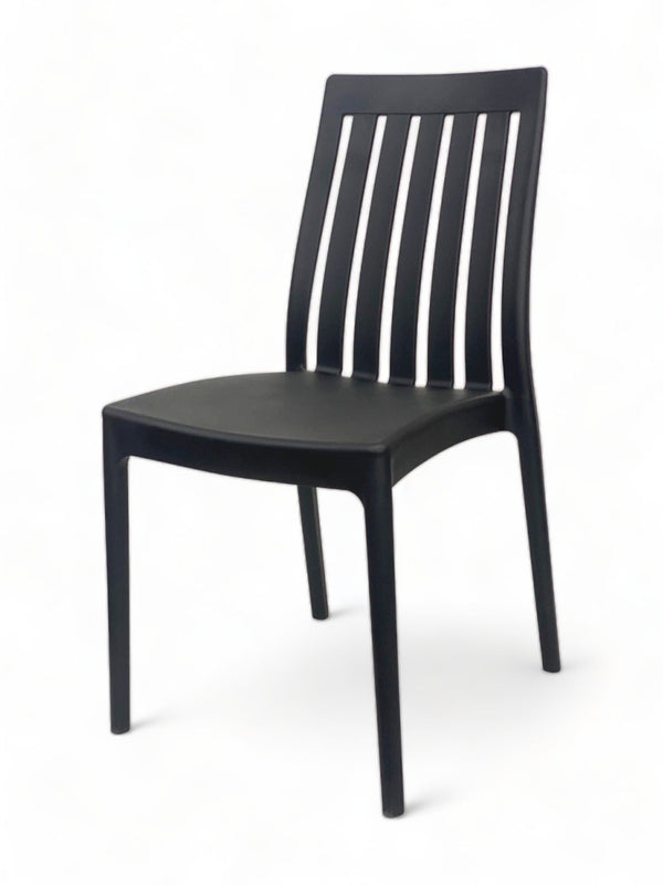 Black Stackable Slat-Back Plastic Restaurant Chair