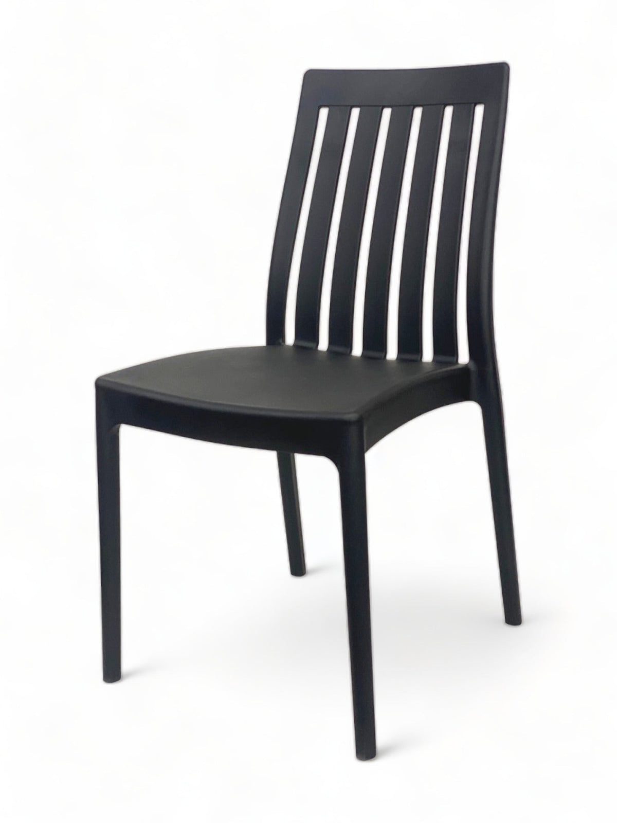 Black Stackable Slat-Back Plastic Restaurant Chair