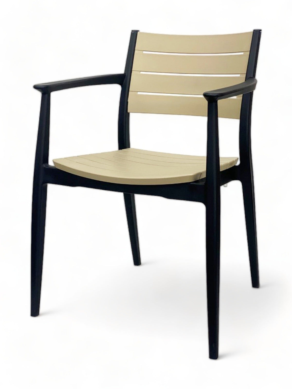 Black and Sand Plastic Restaurant Armchair