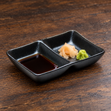 JX152-B black porcelain with a savory serving suggestion