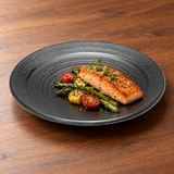 JX210-B black porcelain with a savory serving suggestion