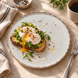 Splash Blanch stackable plate with poached eggs on toast