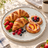 Splash Blanch 13-inch plate with pastries and fruit for sharing