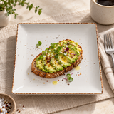 Splash Blanch square plate serving avocado toast