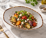 Splash Blanch 25 oz rectangular bowl with grains and roasted vegetables