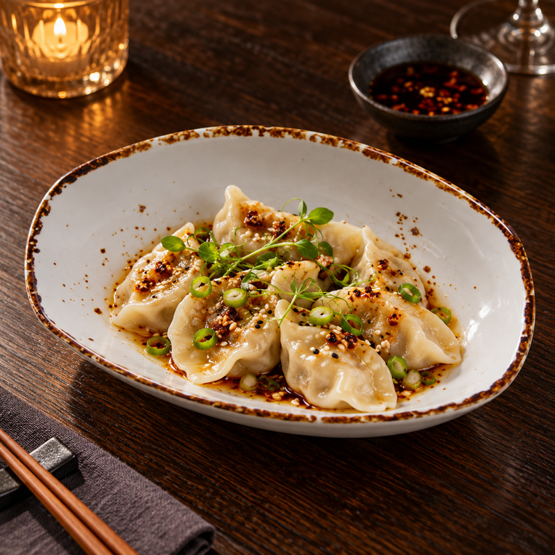 Splash Blanch 25 oz rectangular bowl with dumplings