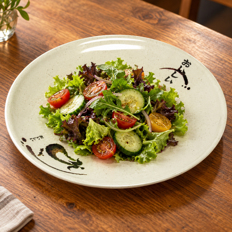 AE811-E Eggplant-pattern melamine plate — let a salad stand out against beige