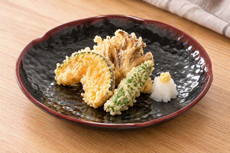 1808TM Tenmoku lotus plate with vegetable tempura and daikon