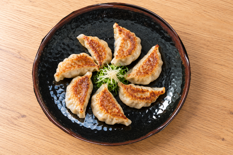 1812TM Tenmoku lotus plate with shared dumpling appetizer