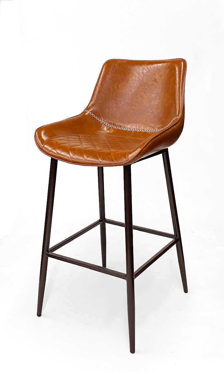 Pumpkin Upholstered Restaurant Barstool with Wood-Grain Metal Frame