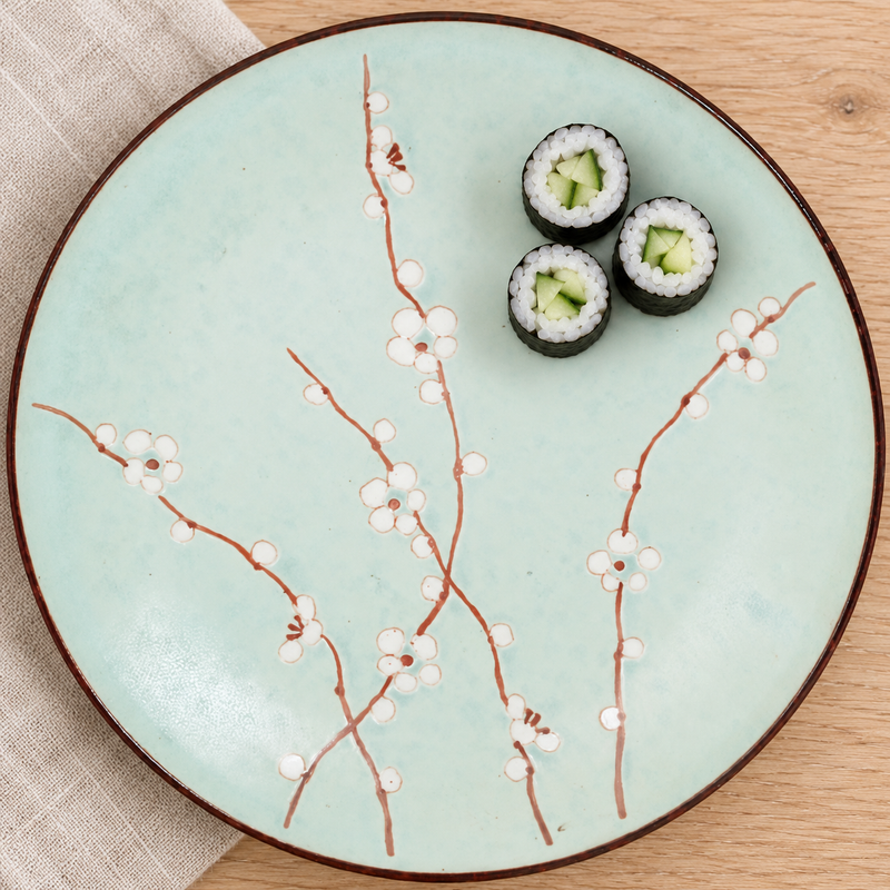 11½ in Aqua Blossom Ceramic Plate — Q211-BP