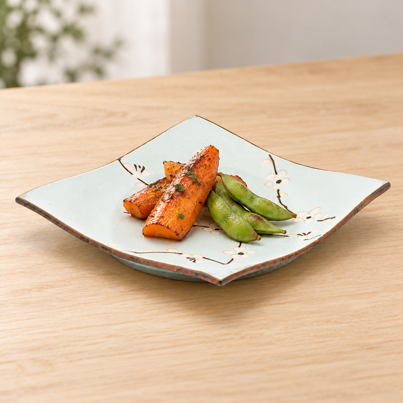 6.85 in Square Aqua Blossom Ceramic Plate — Q267-BP