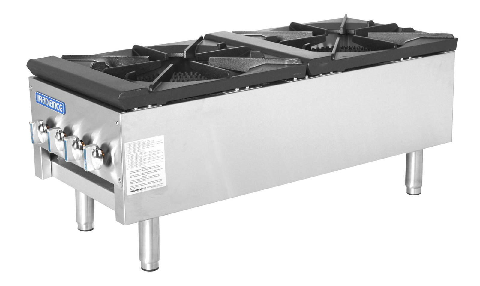 Radiance TASP-18S-D low-profile stock pot gas range with two three-ring burners and 6-inch legs