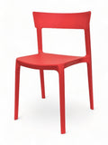 Red open-back plastic restaurant chair
