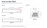 Turbo Air SAK-70R-N manufacturer top, front and side dimensional drawings