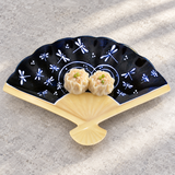Dragonfly fan-shaped ceramic plate with steamed dumplings