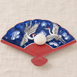 Blue crane fan-shaped ceramic plate with mochi
