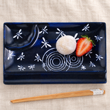 Dragonfly rectangular ceramic sushi plate with mochi, strawberry and chopsticks