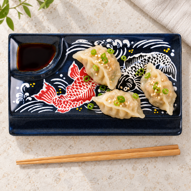 8 × 5 in Koi Sushi Plate with Wooden Chopsticks — SFP3-6299