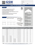 GSW original equipment-stand dimensional drawing and model matrix. ES-E variants use the galvanized construction and corresponding ES-E size rows; other construction series are separately labeled.