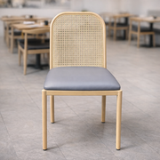 Metal Chair – Natural Wood Grain Frame with Grey Vinyl Seat