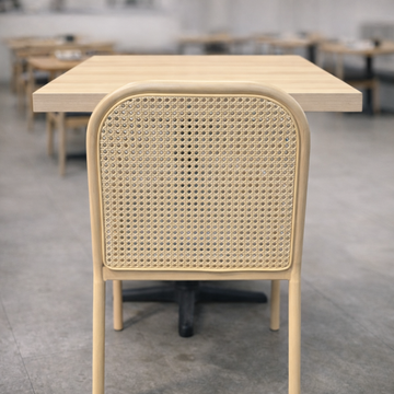 Metal Chair – Natural Wood Grain Frame with Grey Vinyl Seat