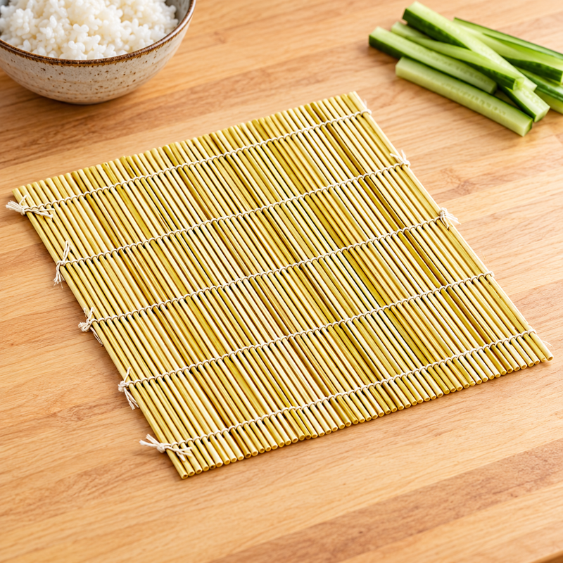 009129 skinless bamboo sushi mat at a preparation station