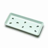 Raised view of light green 2110-G sushi-case plate with drainage openings