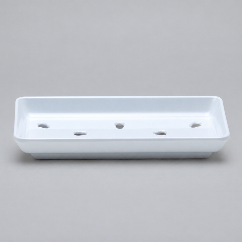 White Perforated Melamine Sushi Case Plate — 8¾ × 5 in