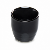 A1888-B black ceramic sake cup from a slightly raised view