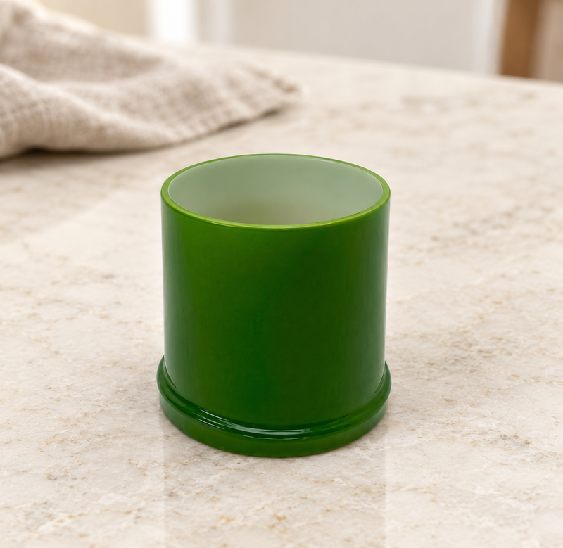 DJ-22AB-0016 glossy green bamboo-style cup from an elevated view