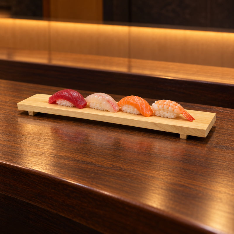 DJ-WDGT45 single narrow wooden board with sushi