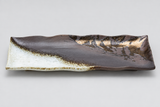 IM211-WK brown and white porcelain rectangular plate from a raised frontal view
