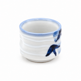 KA8-BB blue bamboo sake cup, supported reverse-side and interior view