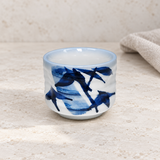 KA8-BB blue bamboo sake cup on a pale stone counter