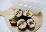 KK-282 large-roll sushi mold beside an example of sliced sushi rolls; food and board not included
