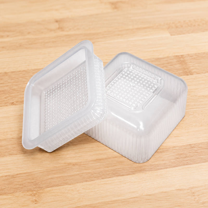 KK-697 square rice mold and pressing lid on a wood preparation counter